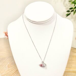 Dainty Silver Pink Crystal Bird Pendant Necklace 15” + 1.5” Ext